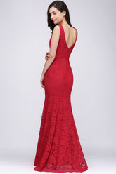 V-neck Mermaid Floor-length Lace Prom Dress